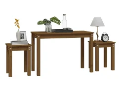 Mesa De Centro* Mesas de encastrar 3 pcs madeira de pinho maciça mel PT369034 Castanho