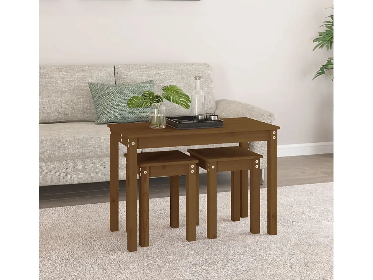 Mesa De Centro* Mesas de encastrar 3 pcs madeira de pinho maciça mel PT369034 Castanho