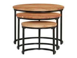 Mesa De Centro* Mesas de encastrar 3 pcs madeira de acácia maciça PT438022 Castanho