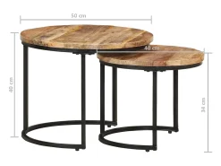 Mesa De Centro|vidaxl Mesas de encastrar 2 pcs madeira de mangueira áspera Natural claro