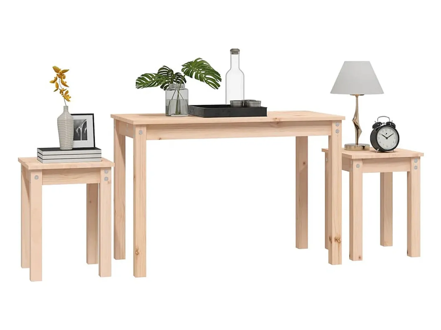 Mesa De Centro*vidaxl Mesas de encastrar 3 pcs madeira de pinho maciça Natural claro