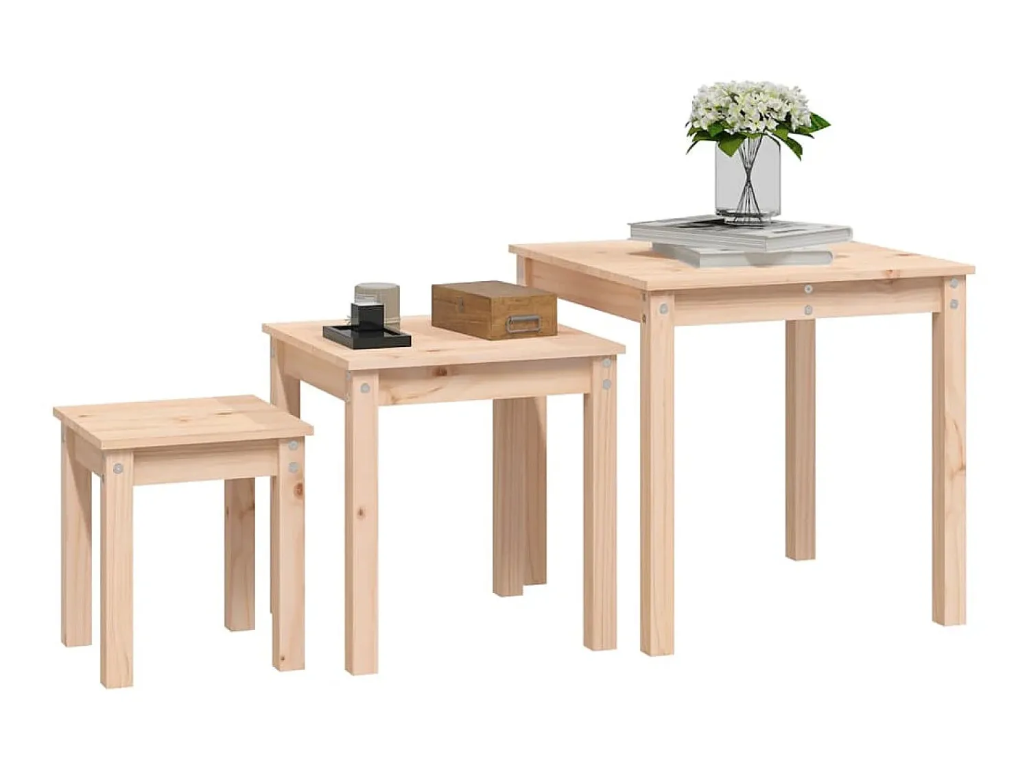 Mesa De Centro* Mesas de encastrar 3 pcs madeira de pinho maciça PT859480 Castanho