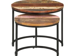 Mesa De Centro| Mesas de encastrar 2 pcs madeira recuperada maciça PT577516 Castanho
