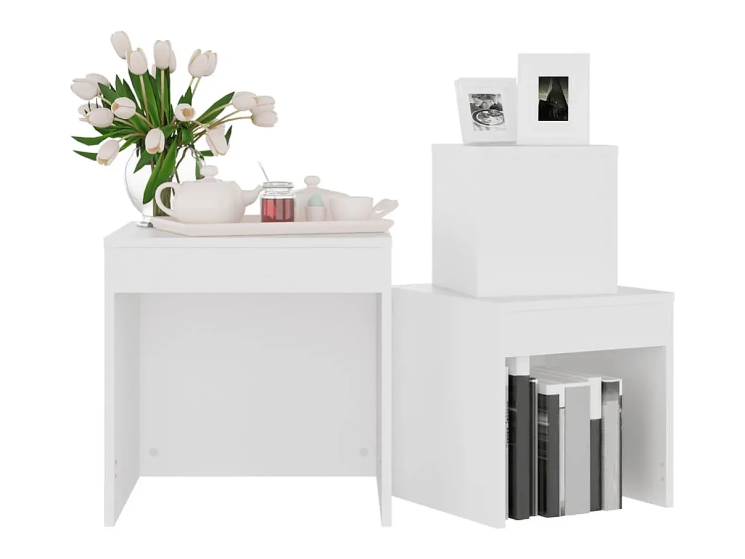 Mesa De Centro* Mesas de encastrar 3 pcs madeira processada PT546790 Branco