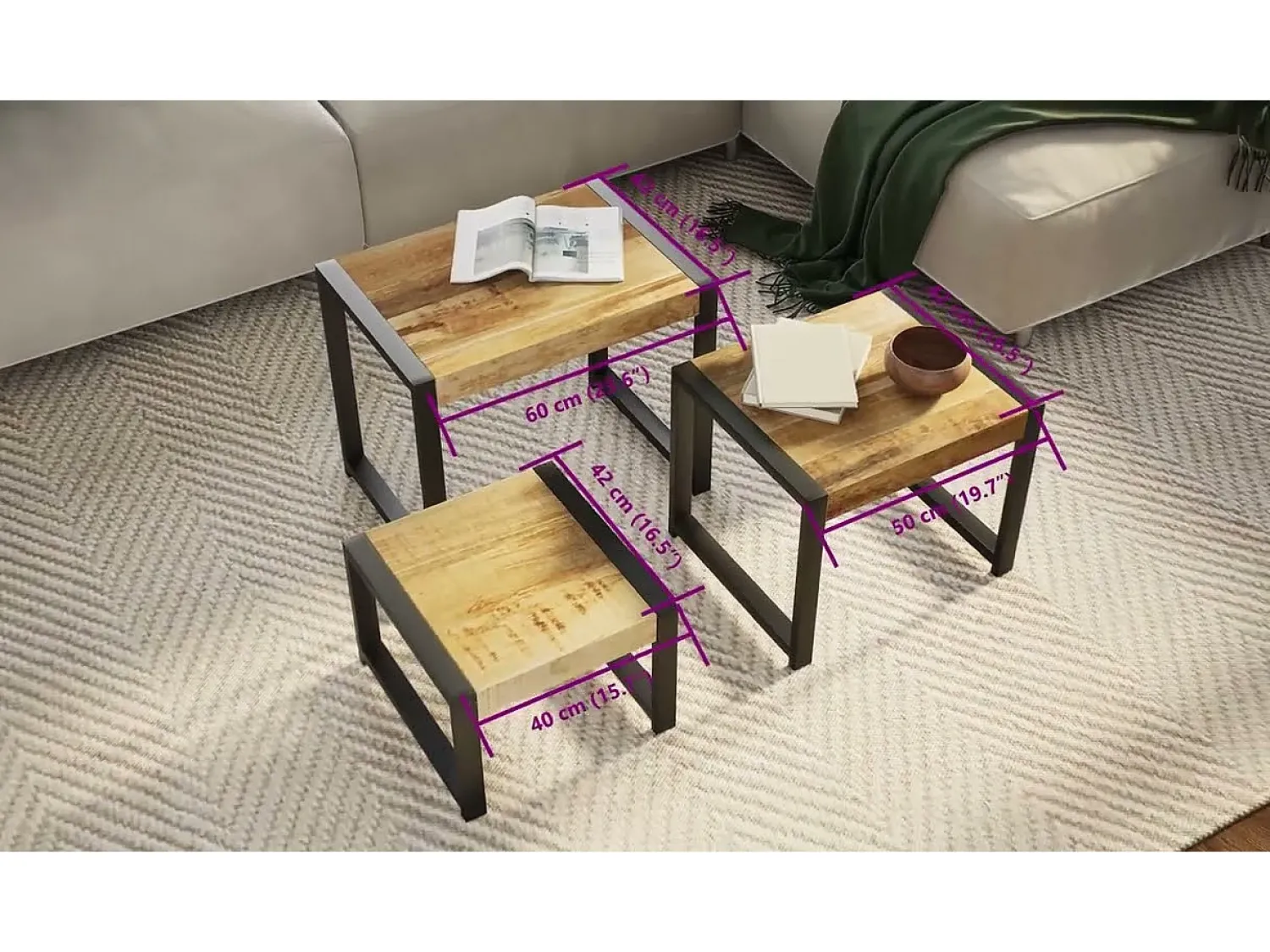 Best vidaxl Mesas de encastrar 3 pcs madeira maciça Natural claro