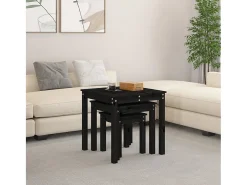 Mesa De Centro* Mesas de encastrar 3 pcs madeira de pinho maciça PT913641 Preto