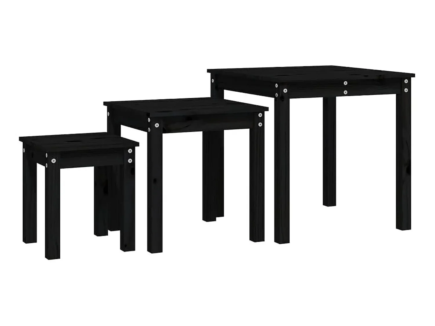 Mesa De Centro* Mesas de encastrar 3 pcs madeira de pinho maciça PT913641 Preto