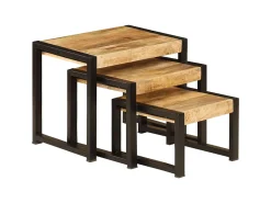 Mesa De Centro* Mesas de encastrar 3 pcs madeira de mangueira maciça PT177378 Castanho