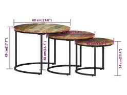 Sale vidaxl Mesas de encastrar 3 pcs madeira recuperada maciça Natural claro