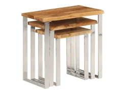 Mesa De Centro| Mesas de encastrar c/ borda viva 3 pcs madeira de acácia maciça PT760333 Castanho