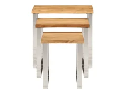 Mesa De Centro| Mesas de encastrar c/ borda viva 3 pcs madeira de acácia maciça PT760333 Castanho