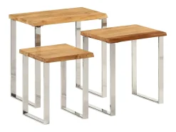 Mesa De Centro| Mesas de encastrar c/ borda viva 3 pcs madeira de acácia maciça PT760333 Castanho