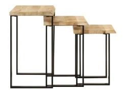 Mesa De Centro* Mesas de encastrar c/ borda viva 3 pcs madeira mangueira maciça PT625004 Castanho
