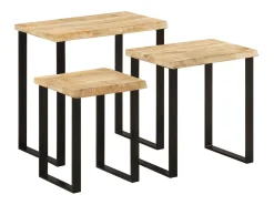 Mesa De Centro* Mesas de encastrar c/ borda viva 3 pcs madeira mangueira maciça PT625004 Castanho