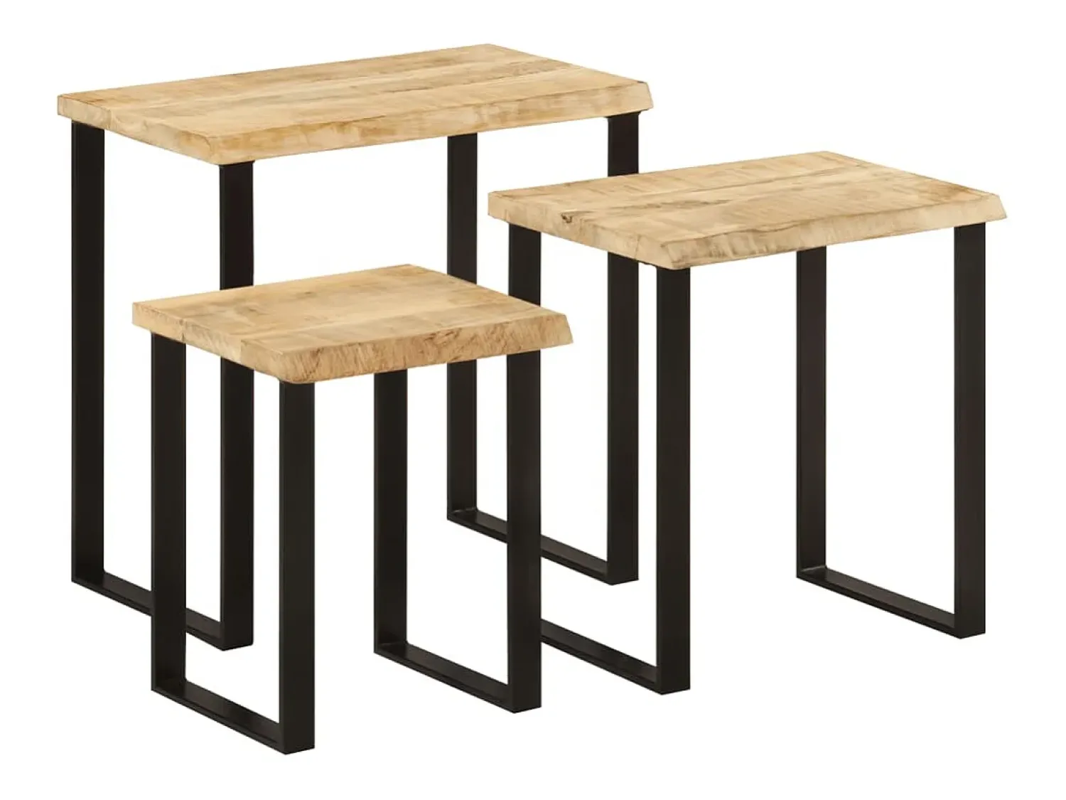 Mesa De Centro* Mesas de encastrar c/ borda viva 3 pcs madeira mangueira maciça PT625004 Castanho