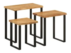 New Mesas de encastrar c/ borda viva 3 pcs madeira de acácia maciça PT772529 Castanho