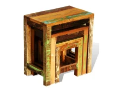 Mesa De Centro* Mesas de encastrar vintage 3 pcs madeira reciclada PT353711 Castanho