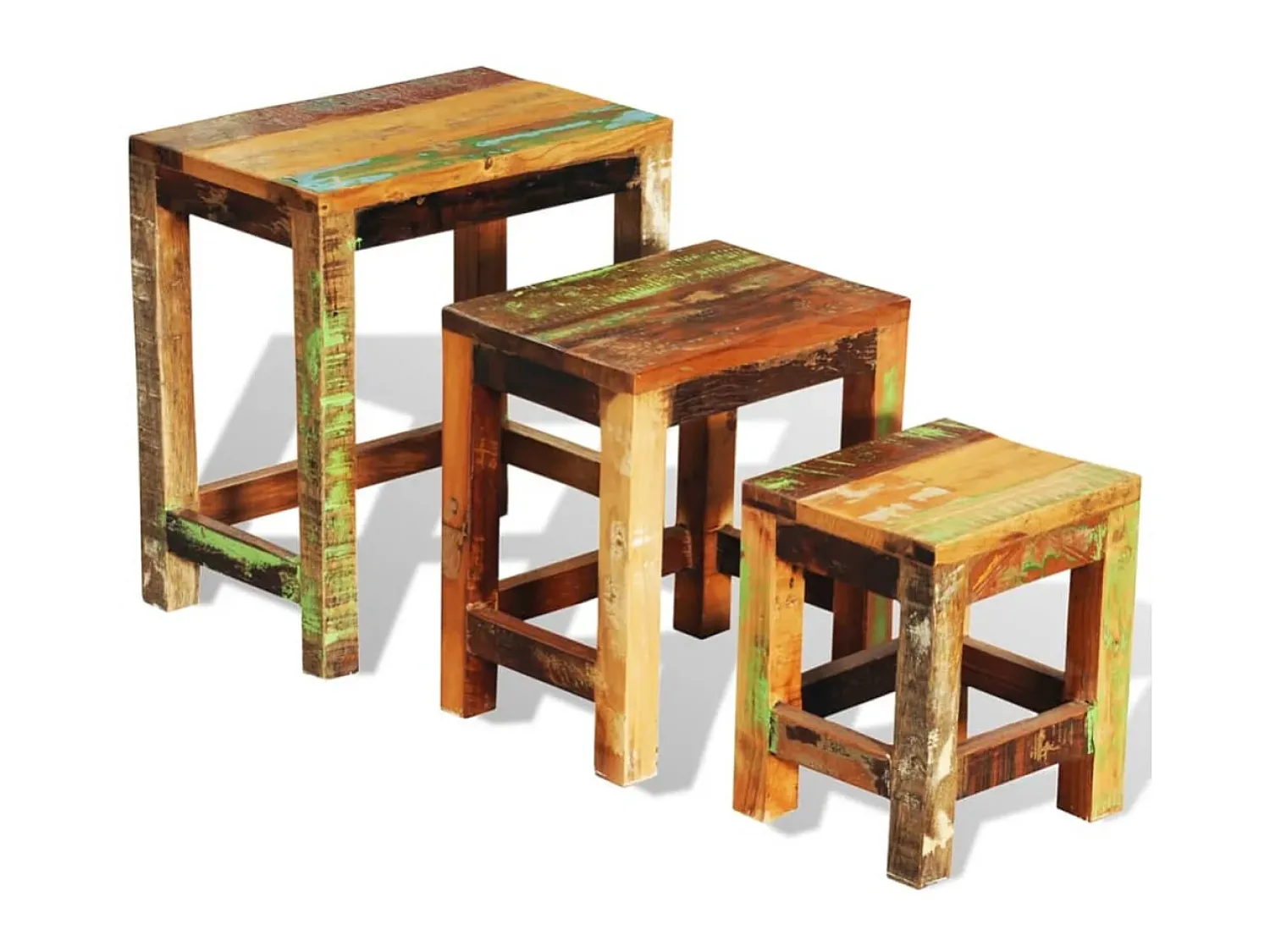 Mesa De Centro* Mesas de encastrar vintage 3 pcs madeira reciclada PT353711 Castanho