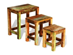 Mesa De Centro* Mesas de encastrar vintage 3 pcs madeira reciclada PT353711 Castanho