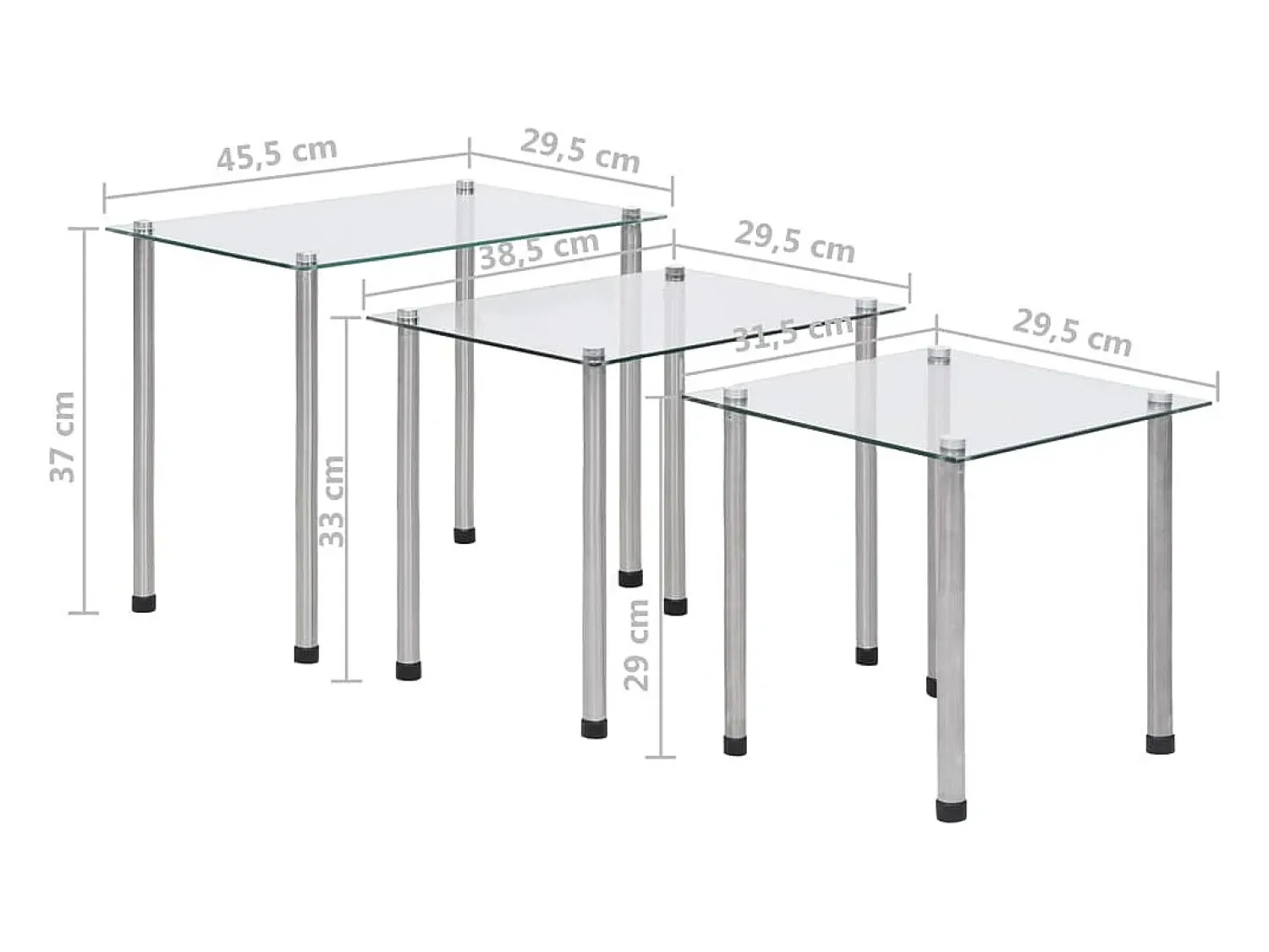 Mesa De Centro|vidaxl Mesas encastráveis 3 pcs vidro temperado Transparente