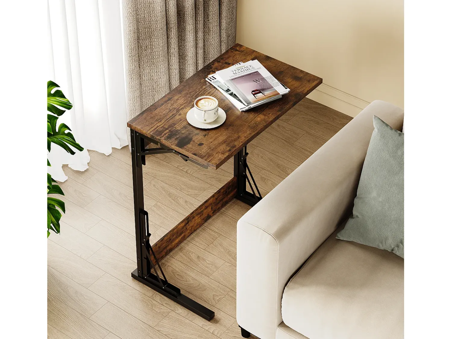 Mesa De Apoio*Hauss Spole Mesas laterais dobráveis - Metal preto e madeira rústica castanha Castanho