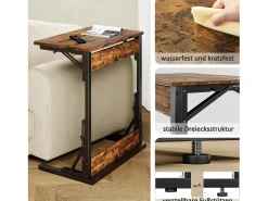 Mesa De Apoio*Hauss Spole Mesas laterais dobráveis - Metal preto e madeira rústica castanha Castanho
