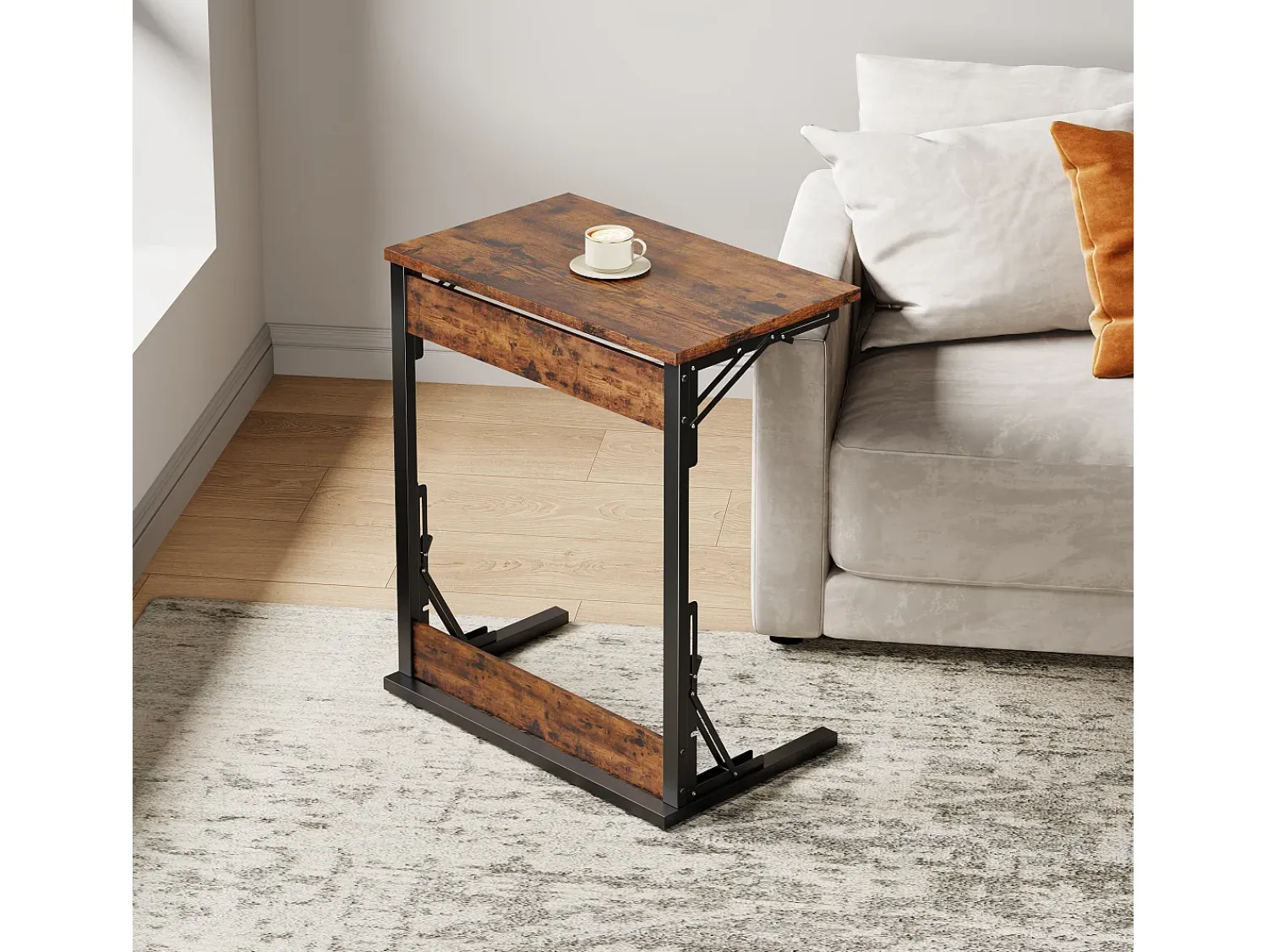 Mesa De Apoio*Hauss Spole Mesas laterais dobráveis - Metal preto e madeira rústica castanha Castanho
