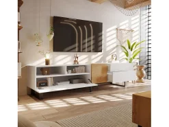 ModernLuxe Meuble TV 180 cm - avec 2 tiroirs et 5 compartiments - en MDF - Blanc & Naturel^ Móvel De Tv
