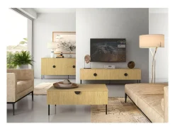 Meublorama Meuble TV 2 Portes - Couleur Chêne - 160 CM - Collection MONDO^ Móvel De Tv