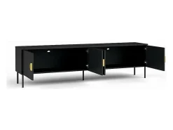 Móvel De Tv*Meublorama Meuble TV 4 Portes - Noir avec Poignées Dorées - 200 CM - Collection MONDO Preto