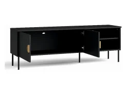 Móvel De Tv|Meublorama Meuble TV 2 Portes - noir avec poignées dorées - 160 CM - collection MONDO Preto