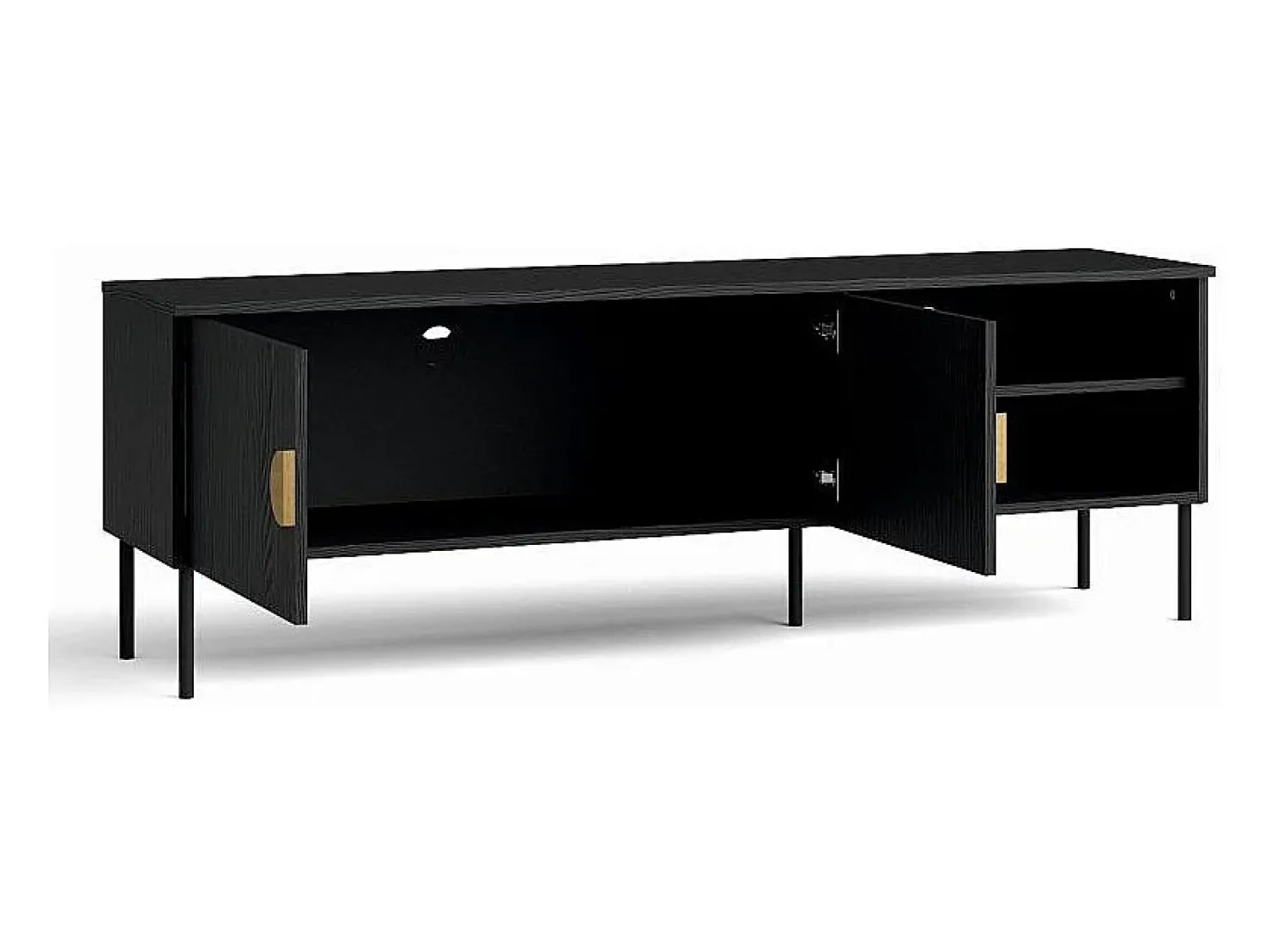 Móvel De Tv|Meublorama Meuble TV 2 Portes - noir avec poignées dorées - 160 CM - collection MONDO Preto