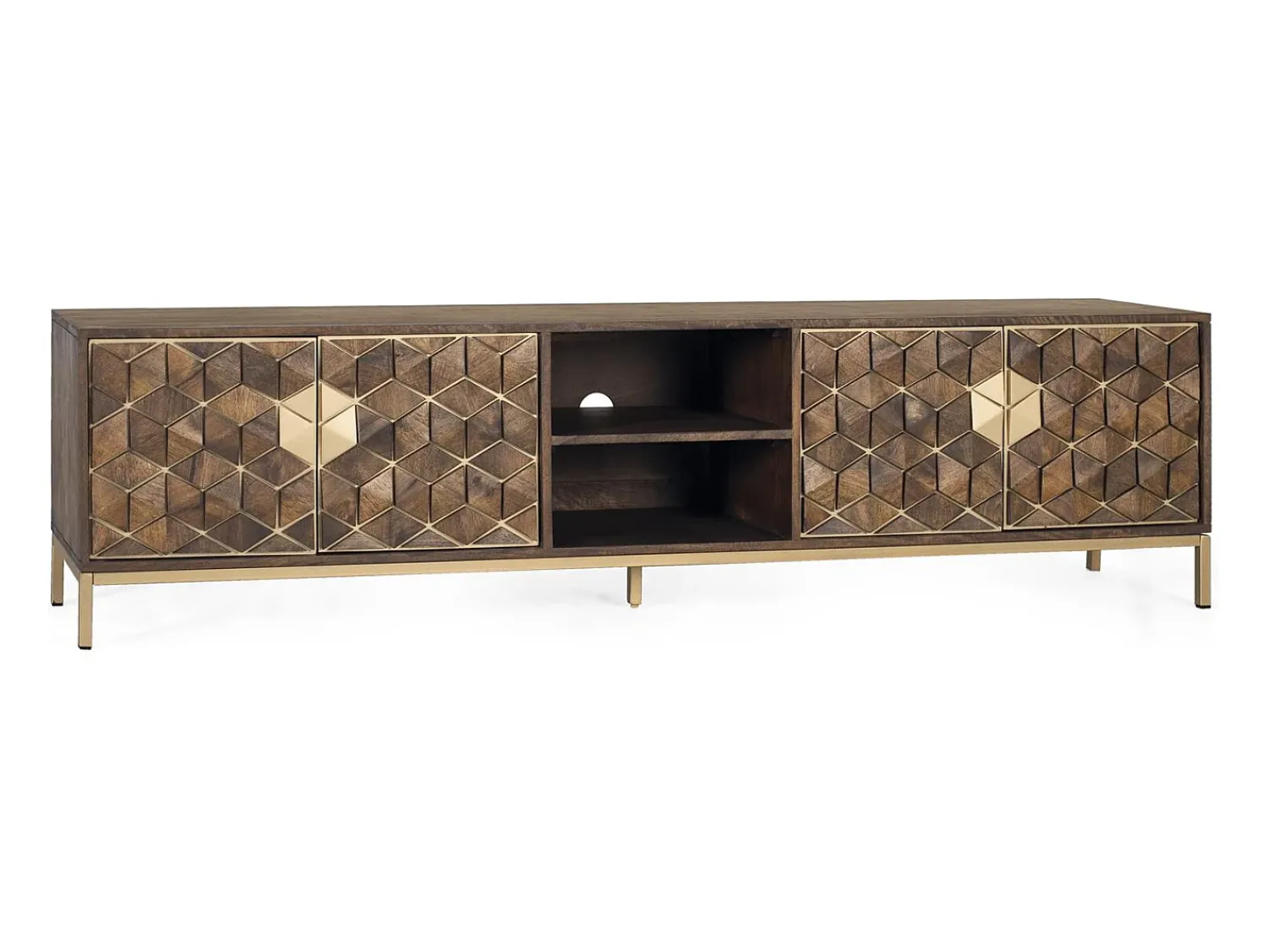 New Giner y colomer Meuble tv 4 portes manguier sola de madeira e metal Castanho