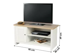 Móvel De Tv*Meublorama Meuble TV avec 2 niches et 1 porte design colonial – 95x40xH49 cm, coloris blanc et plateau chêne clair – Collection MADERA Branco