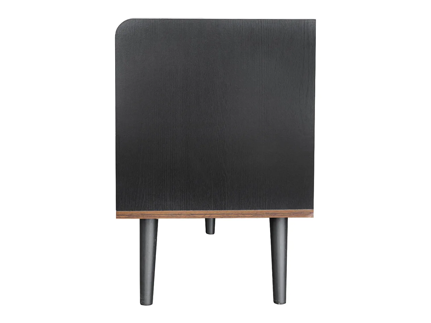 Móvel De Tv*Hauss Spole Meuble TV avec 2 tiroirs et 2 portes coulissantes, porte rayée, noir et bois Preto