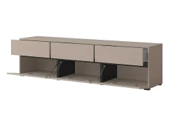 New Meublorama Meuble TV 180cm coloris beige et noir collection HAVANA. Meuble design avec 3 portes et 3 tiroirs. Bege