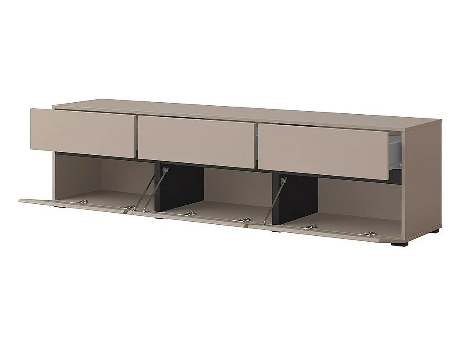 New Meublorama Meuble TV 180cm coloris beige et noir collection HAVANA. Meuble design avec 3 portes et 3 tiroirs. Bege
