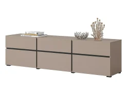 New Meublorama Meuble TV 180cm coloris beige et noir collection HAVANA. Meuble design avec 3 portes et 3 tiroirs. Bege