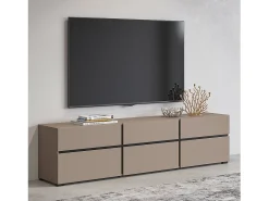 New Meublorama Meuble TV 180cm coloris beige et noir collection HAVANA. Meuble design avec 3 portes et 3 tiroirs. Bege