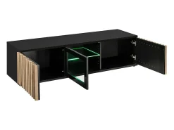 Móvel De Tv|Meublorama Meuble TV 160cm coloris chêne et noir collection DEAN. Meuble design avec 2 portes et 2 niches. Preto