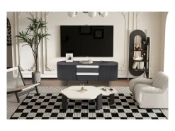 Móvel De Tv|Meublorama Meuble TV VAGOS – Coloris brun foncé – Meuble TV arrondi – 2 portes & 2 niches – 160 cm – Design contemporain Cinza antracite
