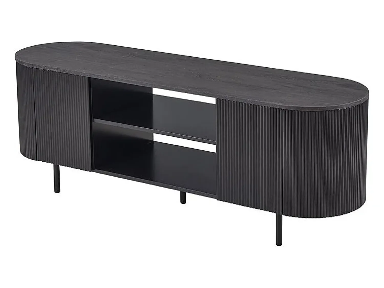 Móvel De Tv|Meublorama Meuble TV VAGOS – Coloris brun foncé – Meuble TV arrondi – 2 portes & 2 niches – 160 cm – Design contemporain Cinza antracite