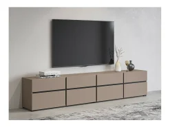 Móvel De Tv|Meublorama Meuble TV XL coloris beige et noir 225cm collection HAVANA. Meuble design avec 4 portes et 4 tiroirs. Bege
