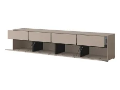 Móvel De Tv|Meublorama Meuble TV XL coloris beige et noir 225cm collection HAVANA. Meuble design avec 4 portes et 4 tiroirs. Bege