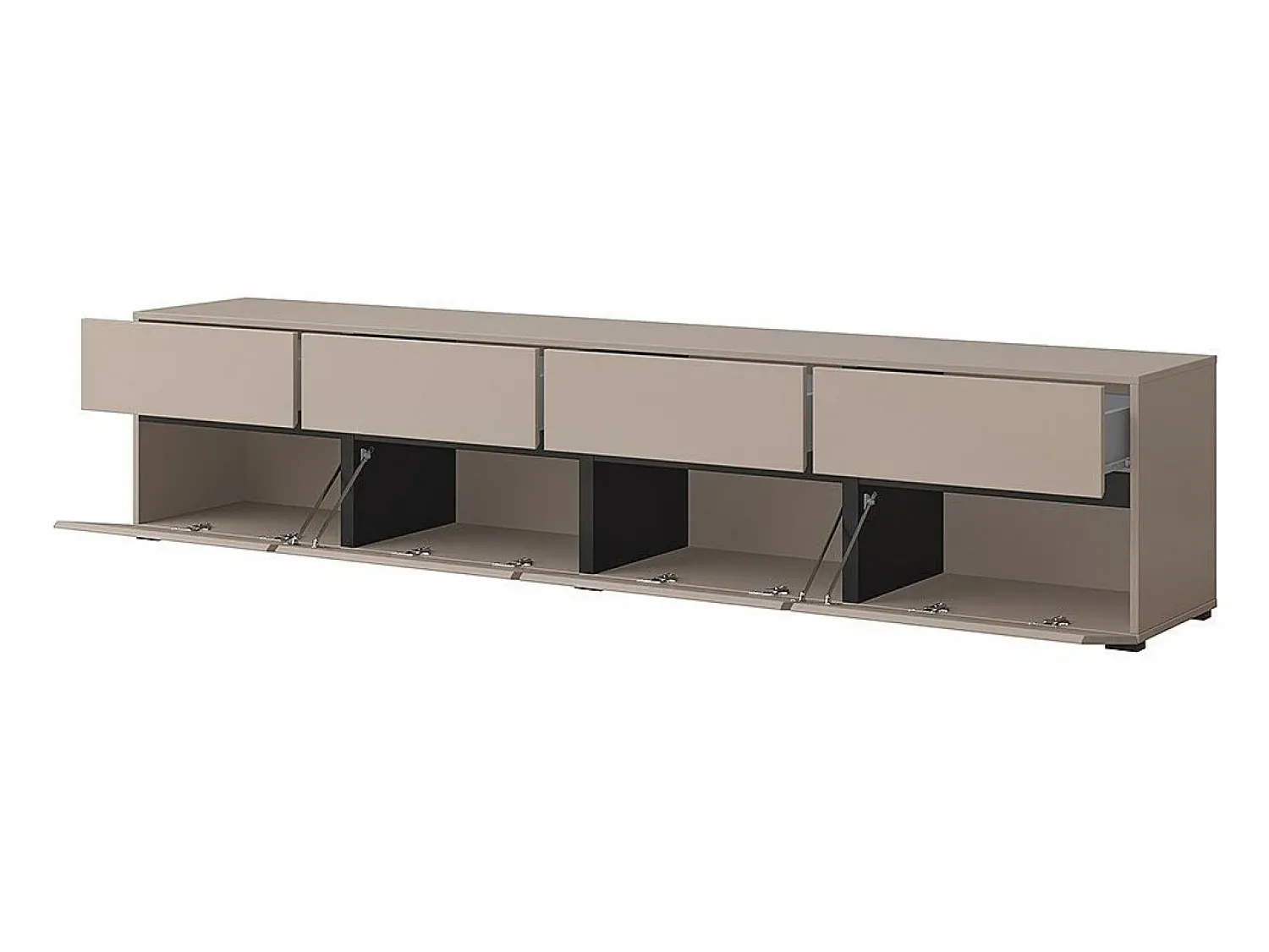 Móvel De Tv|Meublorama Meuble TV XL coloris beige et noir 225cm collection HAVANA. Meuble design avec 4 portes et 4 tiroirs. Bege
