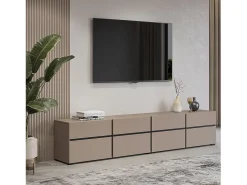 Móvel De Tv|Meublorama Meuble TV XL coloris beige et noir 225cm collection HAVANA. Meuble design avec 4 portes et 4 tiroirs. Bege