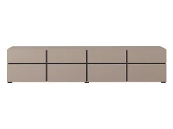 Móvel De Tv|Meublorama Meuble TV XL coloris beige et noir 225cm collection HAVANA. Meuble design avec 4 portes et 4 tiroirs. Bege