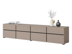 Móvel De Tv|Meublorama Meuble TV XL coloris beige et noir 225cm collection HAVANA. Meuble design avec 4 portes et 4 tiroirs. Bege