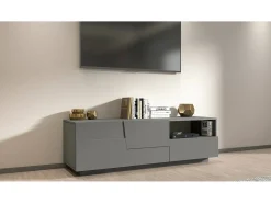 Dmora MobilE suporte de TV Dcoulibal, Aparador baixo para sala de estar com 2 portas e 1 gaveta, Base de suporte para TV, 150x44h46 cm, Antracite^ Móvel De Tv