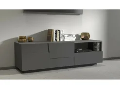 Dmora MobilE suporte de TV Dcoulibal, Aparador baixo para sala de estar com 2 portas e 1 gaveta, Base de suporte para TV, 150x44h46 cm, Antracite^ Móvel De Tv